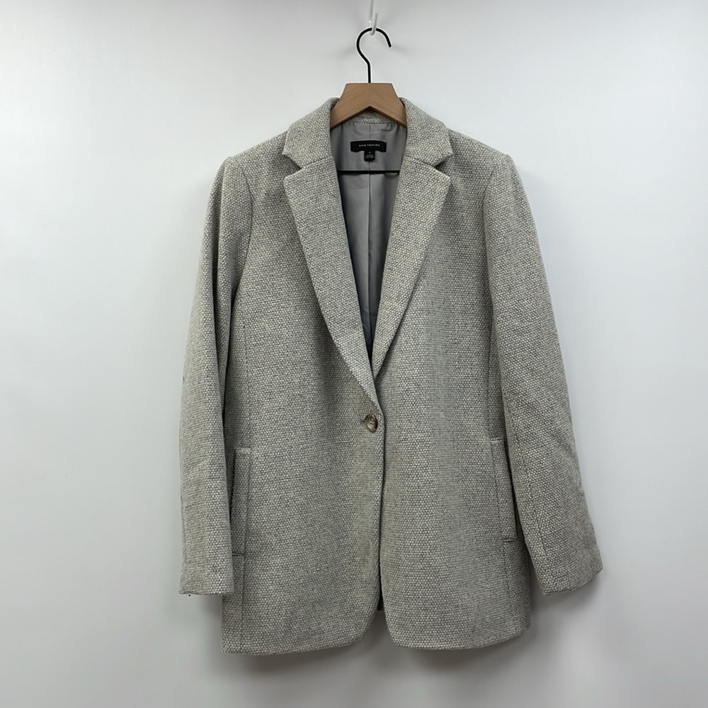 Ann Taylor Knit Wool Single Breasted Relaxed Blazer Jacket Career Preppy Grey 8